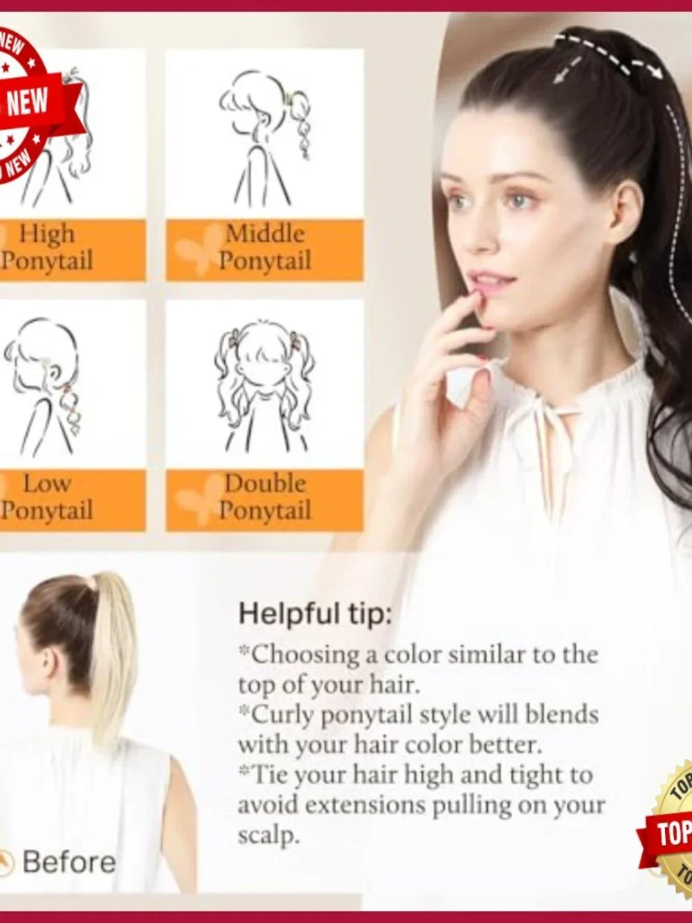 18 Inch Human Hair Ponytail Extension Clip in 80g Remy Hair